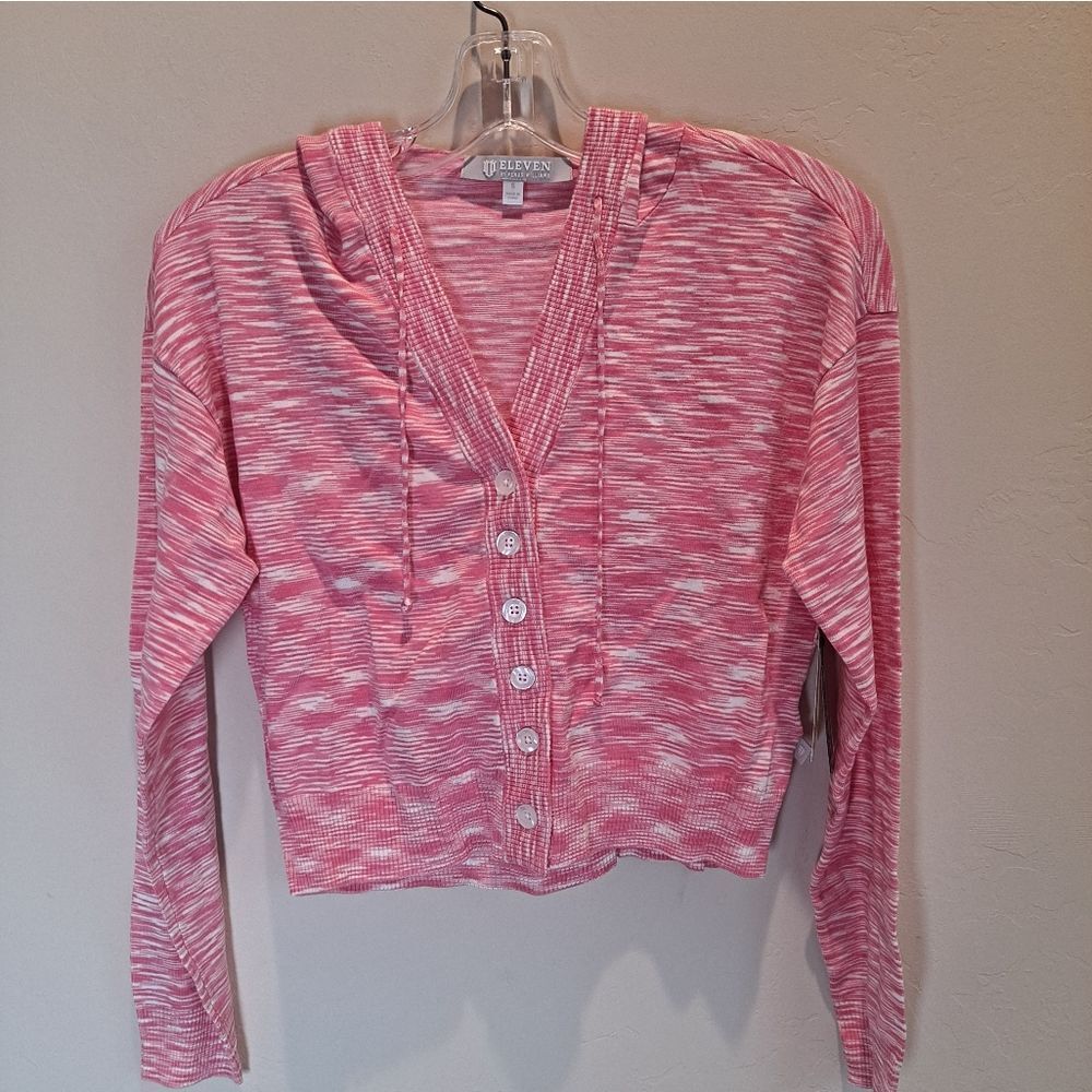 Eleven by Venus Williams Love Buzz Pink Cropped Hooded Knit Cardigan NWT XS